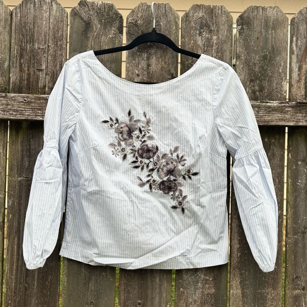 WHBM Embroidered‎ Floral Striped Blouse NWT 0